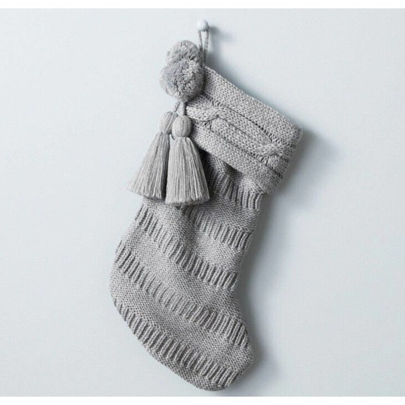 NWT Cable Knit Holiday Tassels Stocking Gray Target Hearth & Hand with Magnolia - Picture 1 of 3